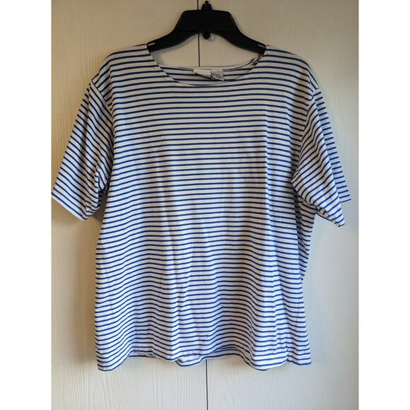 American Weekend Women's Blue Striped Round Neck Blended Fiber Top Size L - Picture 1 of 5